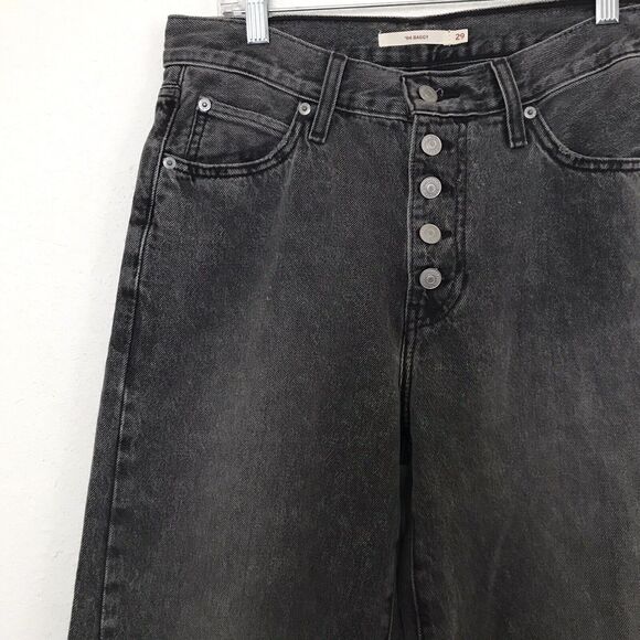 Levis Faded Black Stonewash 94 Baggy Button Fly Relaxed Fit Denim Jeans 29 - Picture 3 of 9